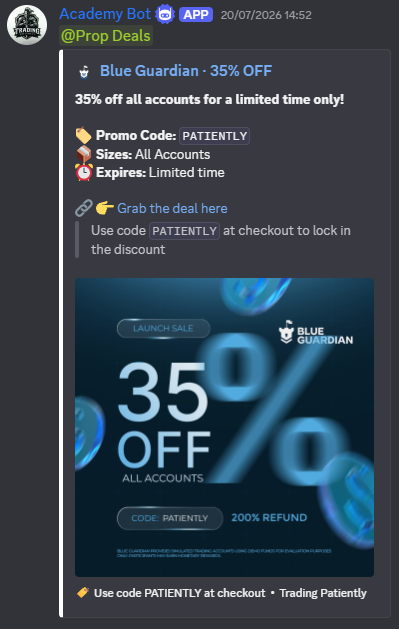 Automated Discord promotion for a Blue Guardian discount with the configured referral code.
